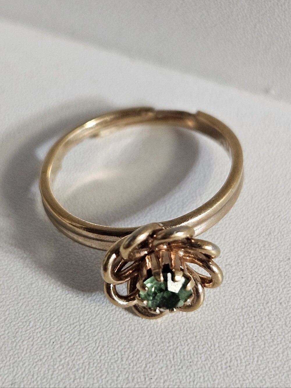 Sarah Coventry Gold-Tone Ring with Green Stone - Adjustable Sizing